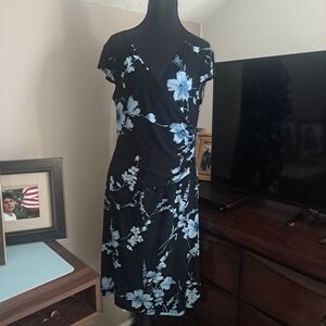 Floral Black and Blue Wrap Dress